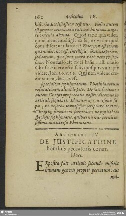 Articulus IV. De Iustificatione hominis peccatoris coram Deo