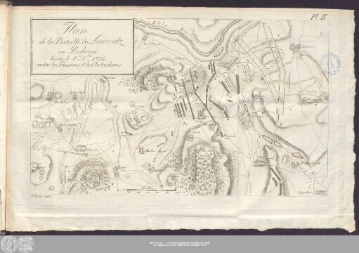 Plan de la Bataille de Lowositz en Boheme livree le 1er 8bre 1756 entre les Prussiens et les Autrichiens