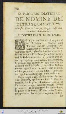Superioris Diatribae De Nomine Dei Tetragrammato.