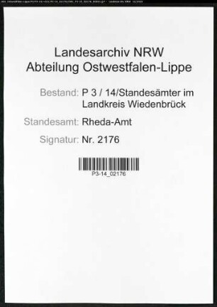 Sterberegister Standesamt Rheda-Amt