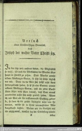 Versuch eines schriftmäßigen Beweises, daß Joseph der wahre Vater Christi sey