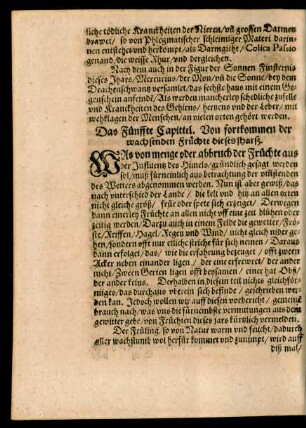 Das Fünffte Capittel. Von fortkommen der wachsenden Früchte dieses jharß.