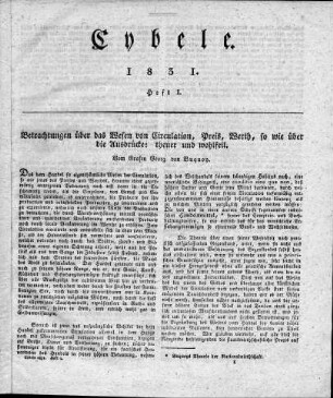 Beobachtungen über das Wesen von Circulation, Preis, Werth, so wie über die Ausdrücke: theuer und wohlfeil.