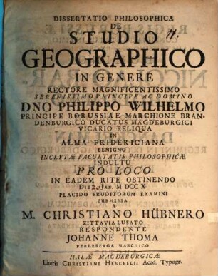 Dissertatio philosophica de studio geographico in genere