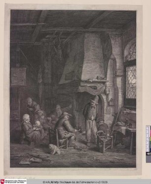 [Der Schlittschuhläufer; Interior with a company at a fire-place in an inn ('De Schaatsenrijder')]