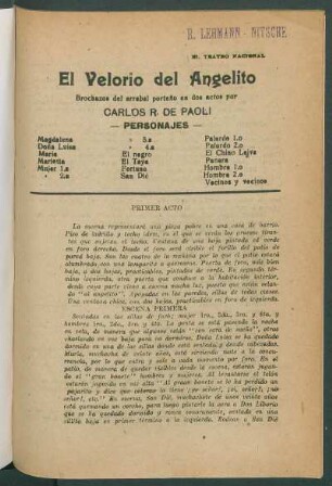 1918003100: El velorio del angelito : brochazos del arrabal porteño en dos actos