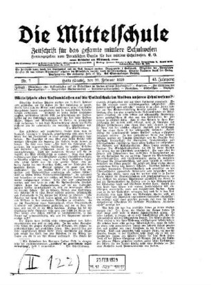 Mittelschule oder Aufbauklassen auf die Volksschule im Aufbau unseres Schulwesens?