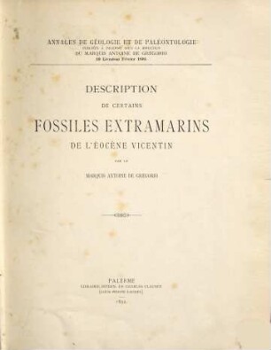 Description de certains fossiles extramarins de l'éocène Vicentin