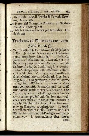 Tractatus & Dissertationes varii generis, u.g.