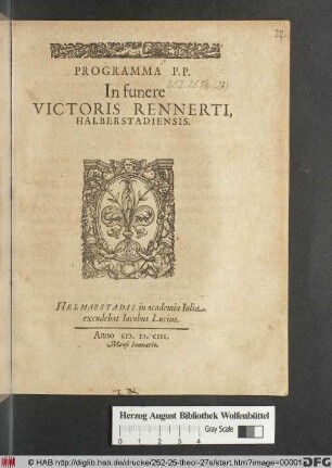 Programma P.P. In funere Victoris Rennerti, Halberstadiensis
