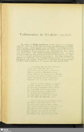 Vorkommnisse im Schuljahre 1907/1908