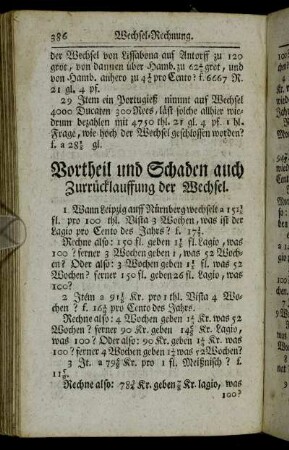 Vortheil und Schaden auch Zurrücklauffung der Wechsel.