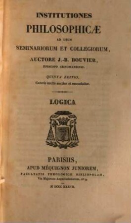 Institutiones philosophicae, 1. Logica