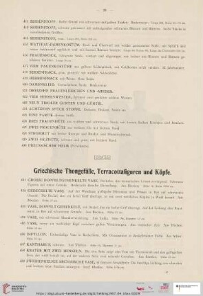 Griechische Thongefäße, Terracottafiguren und Köpfe (Nr. 431 - 487)