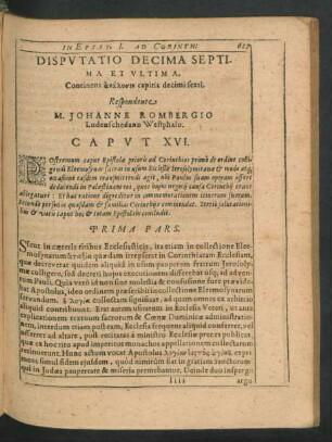 Disputatio Decima Septima Et ultima. Respondente M. Johanne Rombergio
