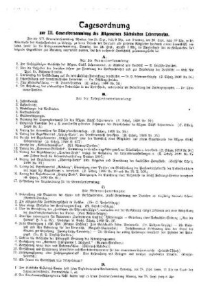 Tagesordnung zur XII. Generalversammlung des Allgemeinen Sächsischen Lehrervereins