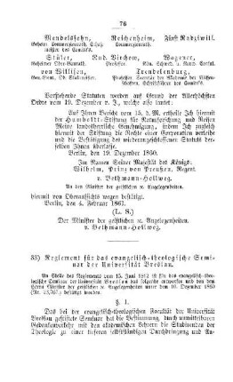 Reglement für das evangelisch-theologische Seminar der Universität Breslau : [I. Akademien und Universitäten]