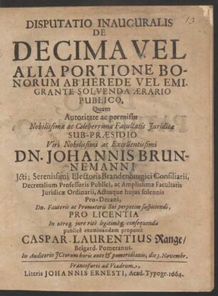 Disputatio Inauguralis De Decima Vel Alia Portione Bonorum Ab Herede Vel Emigrante Solvenda Aerario Publico