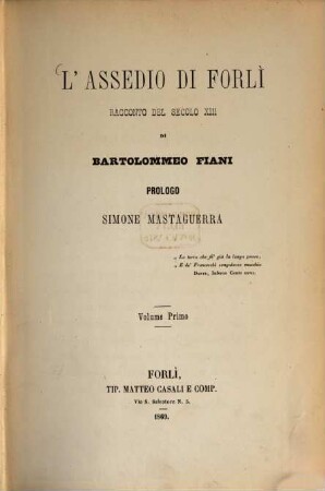 L' assedio di Forlì racconto del secolo XIII, 1