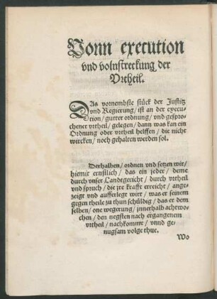 Vonn execution und volnstreckung der Urtheil.