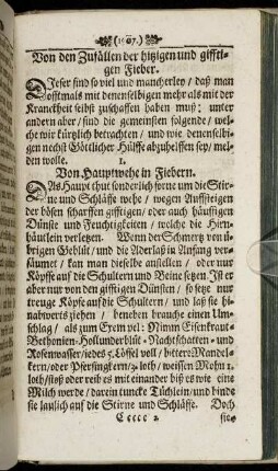 Von den Zufällen der hitzigen und gifftigen Fieber.