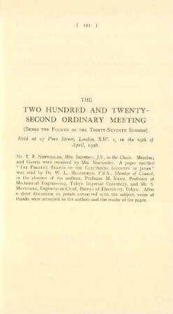 The two hundred and twenty-second ordinary meeting
