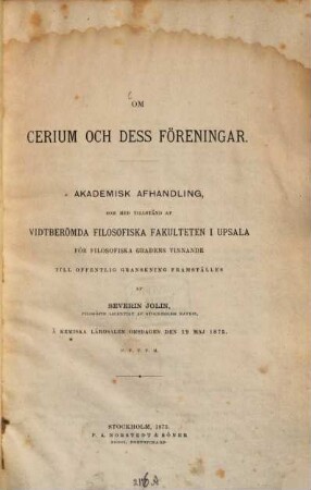 Om Cerium och dess föreningar : Akademisk Afhandling