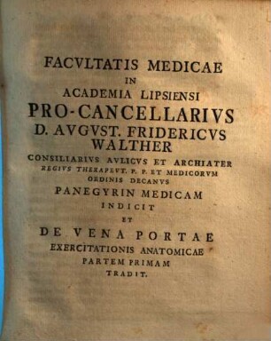 August Fridericus Walther ... De vena portae exercitationis anatomicae partem primam tradit