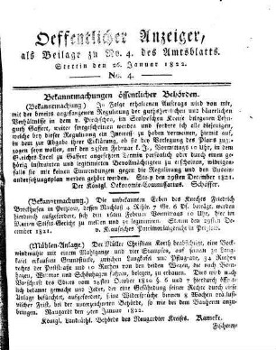 Amtsblatt der Preußischen Regierung in Stettin / Öffentlicher Anzeiger ; 1822,4