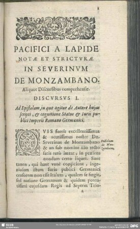 Pacifici A Lapide Notae Et Structurae In Severinum De Monzambano