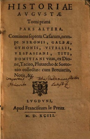 Historiae Augustae tomus .... 1,2