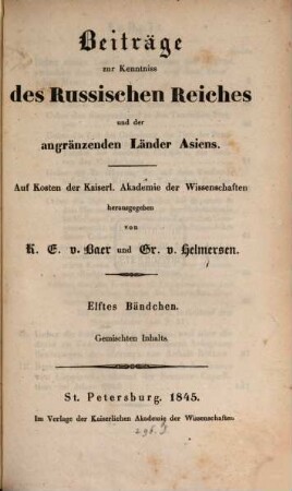 Beiträge zur Kenntnis des Russischen Reiches und der angrenzenden Länder Asiens, 11. 1845
