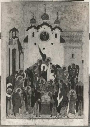 Vision des Heiligen Eulogius : Vision des Heiligen Eulogius. Ikone; 62,5 x 44,2 cm 81501/1550). Leningrad: Russisches Museum