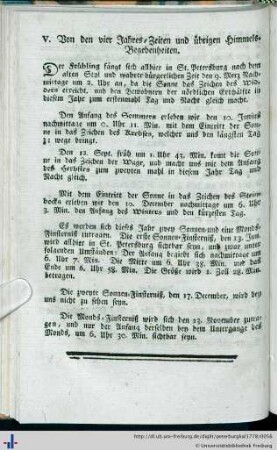 V. Von den vier Jahreszeiten und übrigen Himmels-Begebenheiten.