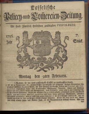 7. Stueck, Montag den 9ten Februarii 1756