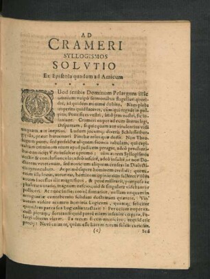 Ad Crameri Syllogismos Solutio Ex Epistola quadam ad Amicum.