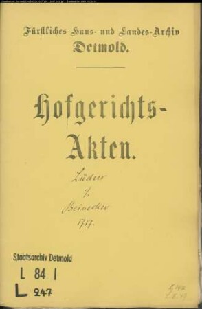 Lüders, Ludolf Henrich gegen Beineker zu Meinberg - Schuldforderung