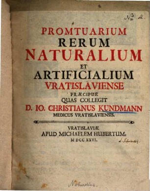 Promtuarium Rerum Naturalium Et Artificialium Vratislaviense