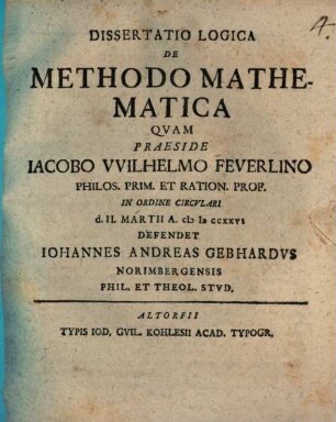 Diss. log. de methodo mathematica