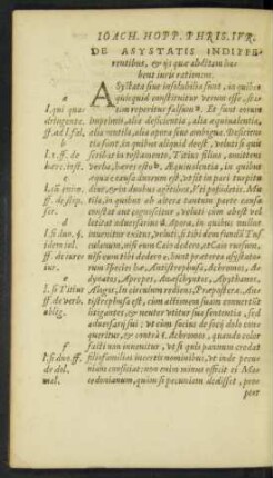 De Asystatis Indifferentibus, et iis quae abditam habent iuris rationem.