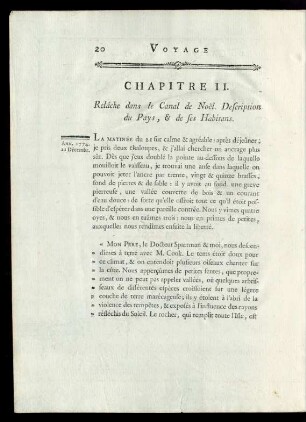 Chapitre II. Relâche dans le Canal de Noël. Description du Pays, & de ses Habitans.