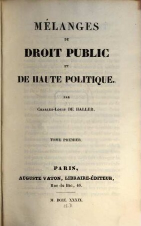 Mélanges de droit public et de haute politique, 1