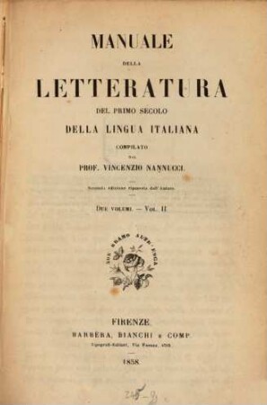 Manuale della letteratura del primo secolo della lingua italiana, Vol. II