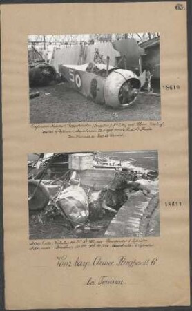 Englischer "Nieuport"-Doppeldecker (Einsitzer) Nr. 2317 mit "Rhône"-Umlaufmotor 9Zylinder, abgeschossen durch Leutnant der Reserve HANKS zwischen Wavrin und Bac de Wavrin