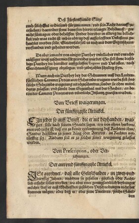Von Praescription, oder Verjährungen. Der ain und fünfftzigiste Artickel.