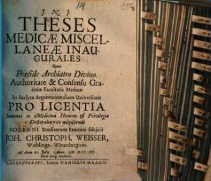 Theses Medicæ Miscellaneæ Inaugurales