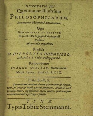 9: Disputationes quaestionum illustrium philosophicarum