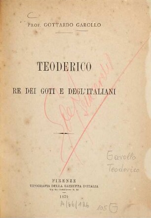 Teoderico, re dei Goti e degl'Italiani