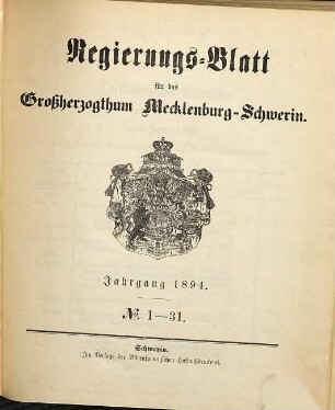 Regierungsblatt für Mecklenburg-Schwerin. 1894