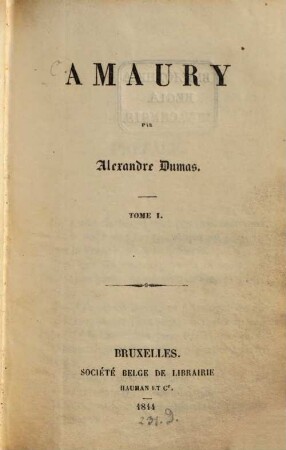 Amaury par Alexandre Dumas, 1